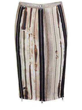 Iconic jean Paul  Gaultier Cream, Black & Brown Zipper-Stripe Pencil Skirt. Sz 4